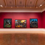 Landscape of the exhibition gallery at Royal College London, showing Kerry James Marshall's paintings