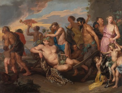 Large painting showing nude man and child in the middle of nude man and child