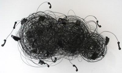 A bunch of phones and wires.