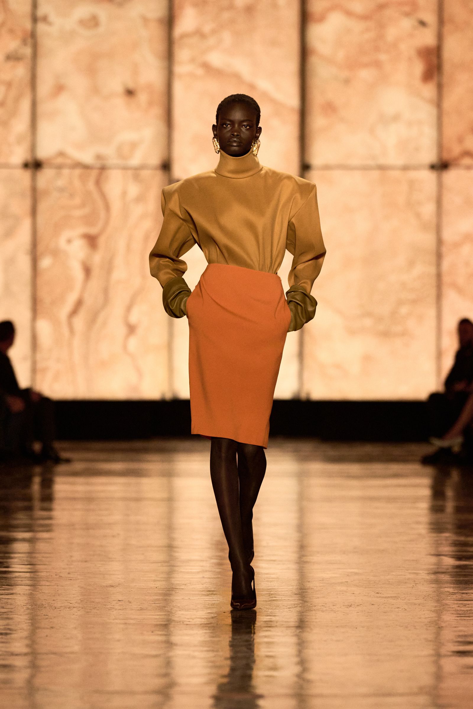 Image may contain stylish adult performer solo performance clothing, gloves, footwear, high heels and shoes