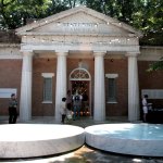 VENICE, ITALY - JUNE 9: Visitors stand at the entrance of the United States Pavilion during the 52nd International Art Exhibition of the Biennale Giardini on June 9, 2007 in Venice, Italy. (Photo by Elizabeth Vera/Getty Images)