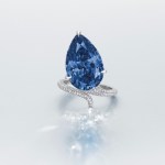 A very large blue pear-shaped diamond