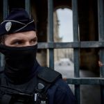 French police block the entrance to the Louvre Museum in Paris after a jewelry theft on October 19, 2025.