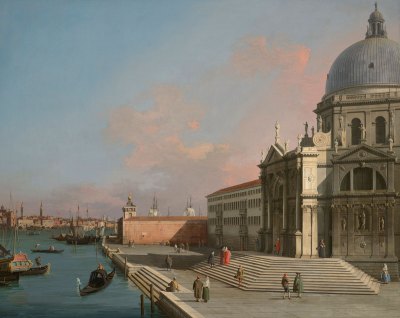 A painting showing a sunset over the Grand Canal in Venice.