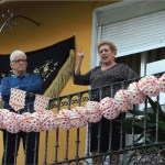 Decorated balconies in Triana, Seville, Spain, during the Covid epidemic in 2020.