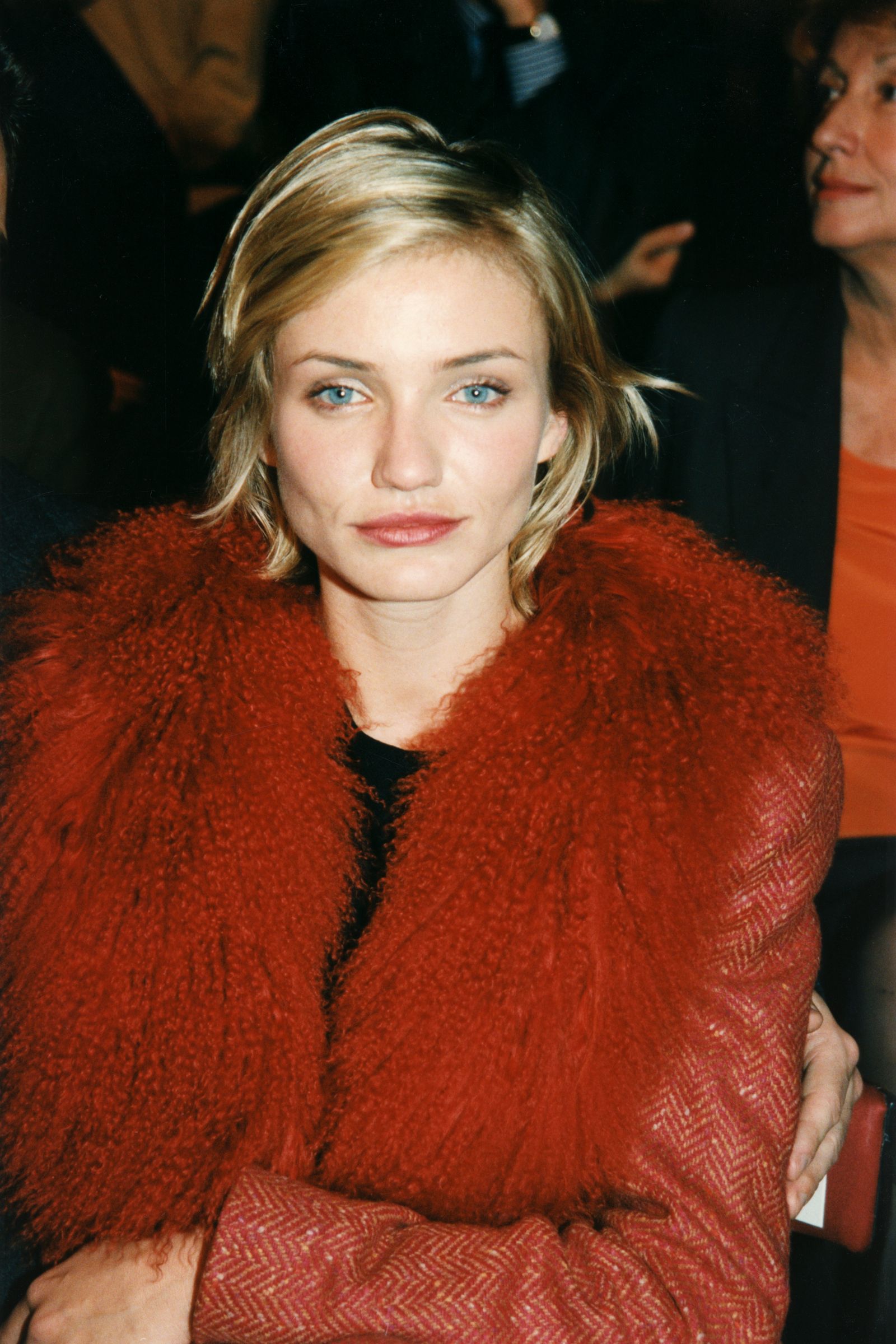 Image may contain Cameron Diaz Face Head People Photography Portrait Adult Clothing Coat Happy and Smile