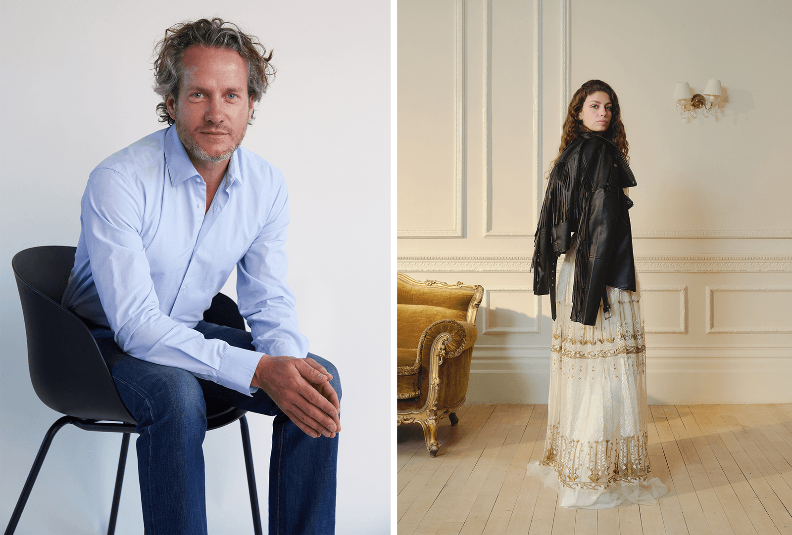 Image may contain Frank Skinner Clothing Coats Jackets Adults Furniture Long Sleeves Sleeves Chairs and Faces