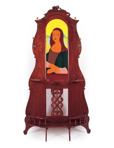 There is a painting of Mona Lisa in the closet.