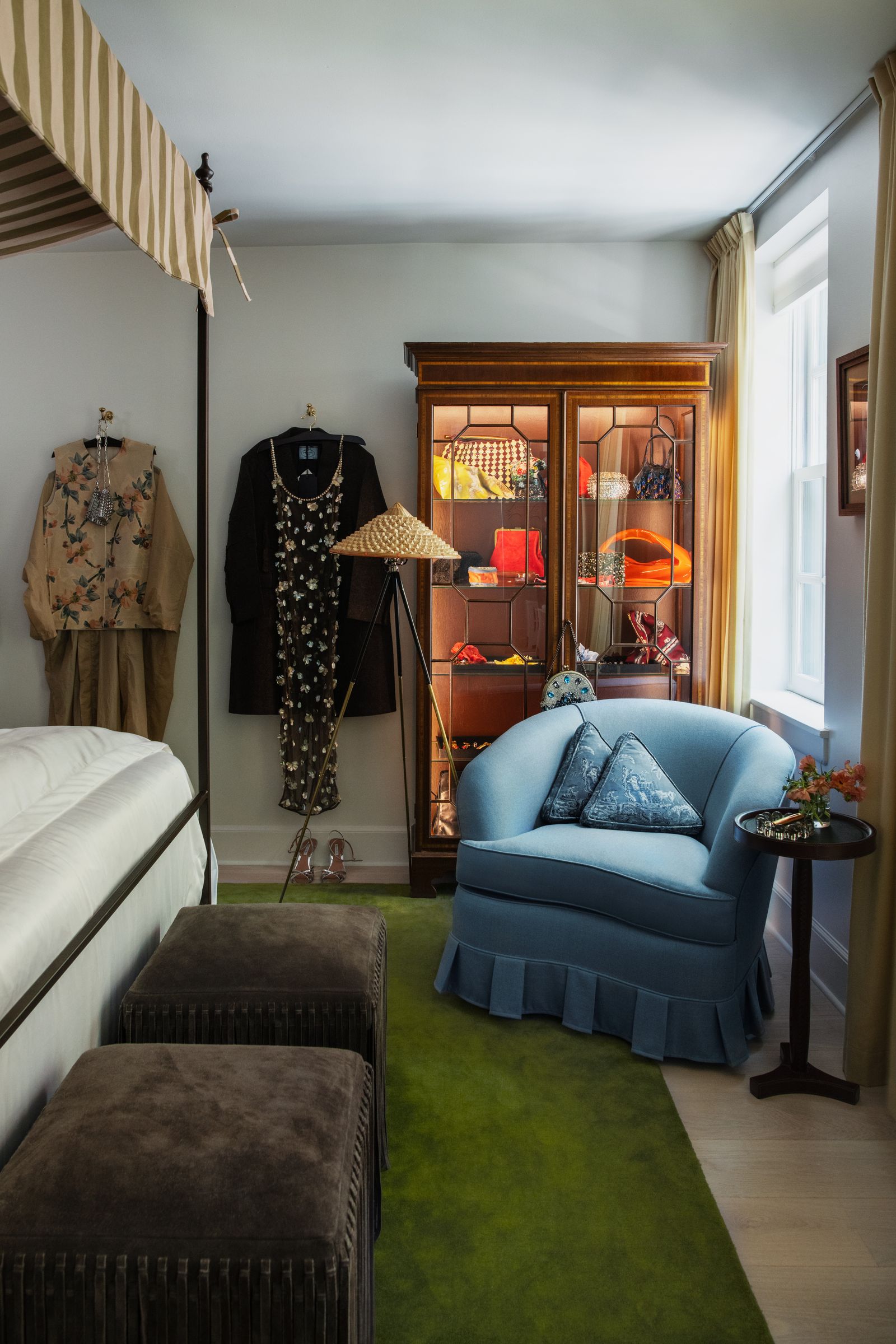 Image may contain dressing room, interior, furniture, bed, chair and bench