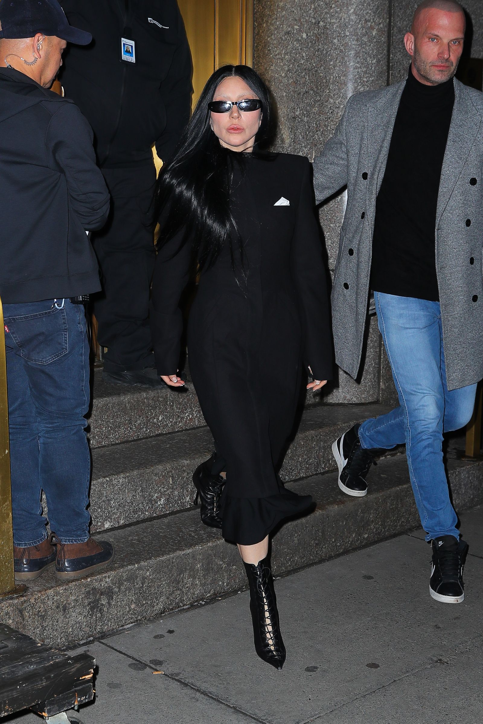 Lady Gaga was spotted looking radiant in an all-black ensemble after rehearsing at Radio City in New York. The lady in the photo...