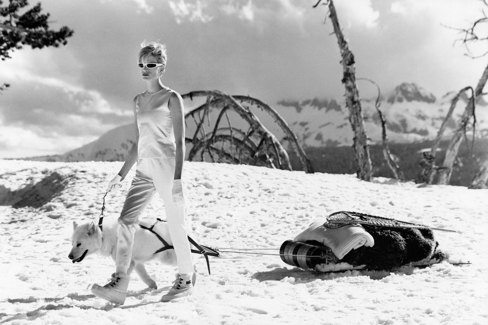 Image may contain Kristen McMenamy, people, nature, outdoors, walking, accessories, glasses, photography, face and head