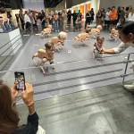 People are looking at their phones, looking at robots.