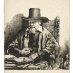 Etching of a man wearing a hat.