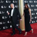 President Donald Trump and First Lady Melania Trump arrive for the performance "Les Misérables" June 11, 2025 at the Kennedy Center in Washington, DC
