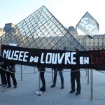 PARIS, FRANCE - DECEMBER 15: Museum staff protest after they voted to go on strike to protest worsening working conditions and safety breaches at the Louvre Museum in Paris, France on December 15, 2025. (Photo by Mohamad Salaheldin Abdelg Alsayed/Anadolu via Getty Images)