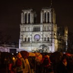 A stone cathedral against the night sky.