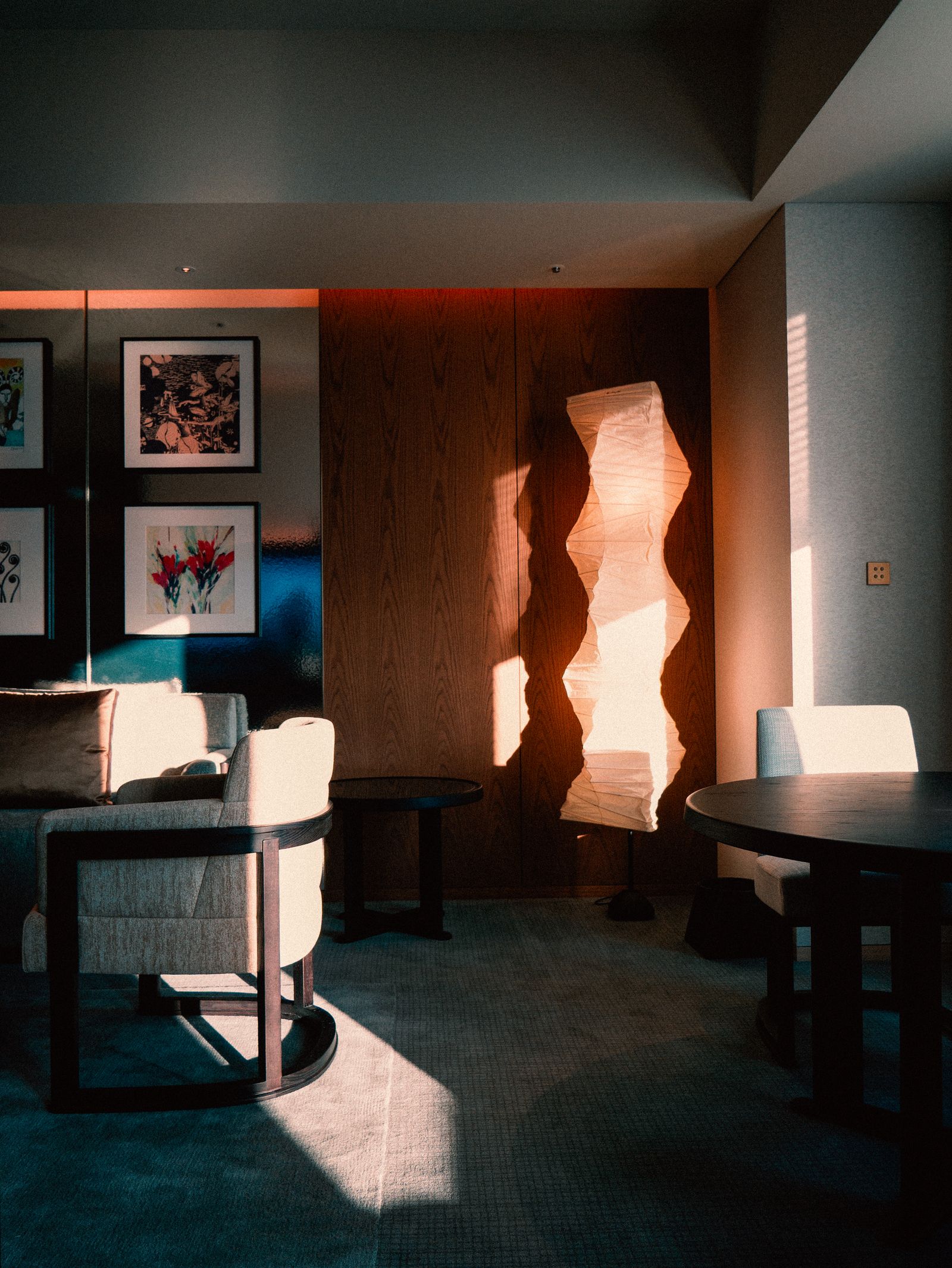 Image may contain interior interior design chairs, furniture, table, architecture, restaurant and dining table