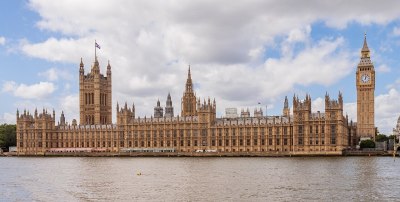 Palace of Westminster, Big Ben, and Westminster Bridge as seen from the south bank of the River Thames, 2022.