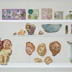 Close-up of Gala Porras-Kim painting "342 Rain Offerings at the Peabody Museum" (2021) Colored pencil and glitter on paper, mahogany frame 72 x 72 in (183 x 183 cm) Framed: 72.75 x 72.75 x 2 in (185 x 185 x 5 cm) GPK22.04