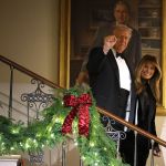 WASHINGTON, DC - DECEMBER 11: U.S. President Donald Trump and First Lady Melania Trump arrive at the Congressional Ball in the Great Hall of the White House on December 11, 2025 in Washington, DC. President Trump hosts members of Congress at the White House to celebrate the holidays. (Photo by Alex Huang/Getty Images)