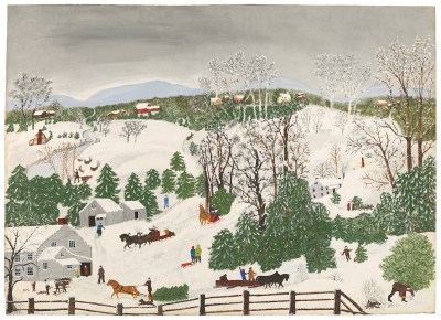 Grandma Moses, out shopping for a Christmas tree, 1946