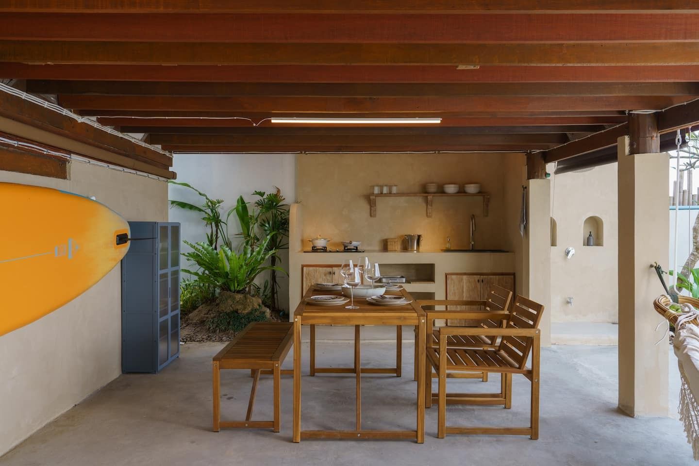 Image may contain interior interior design, dining table, furniture, table, wooden building, architecture and restaurant