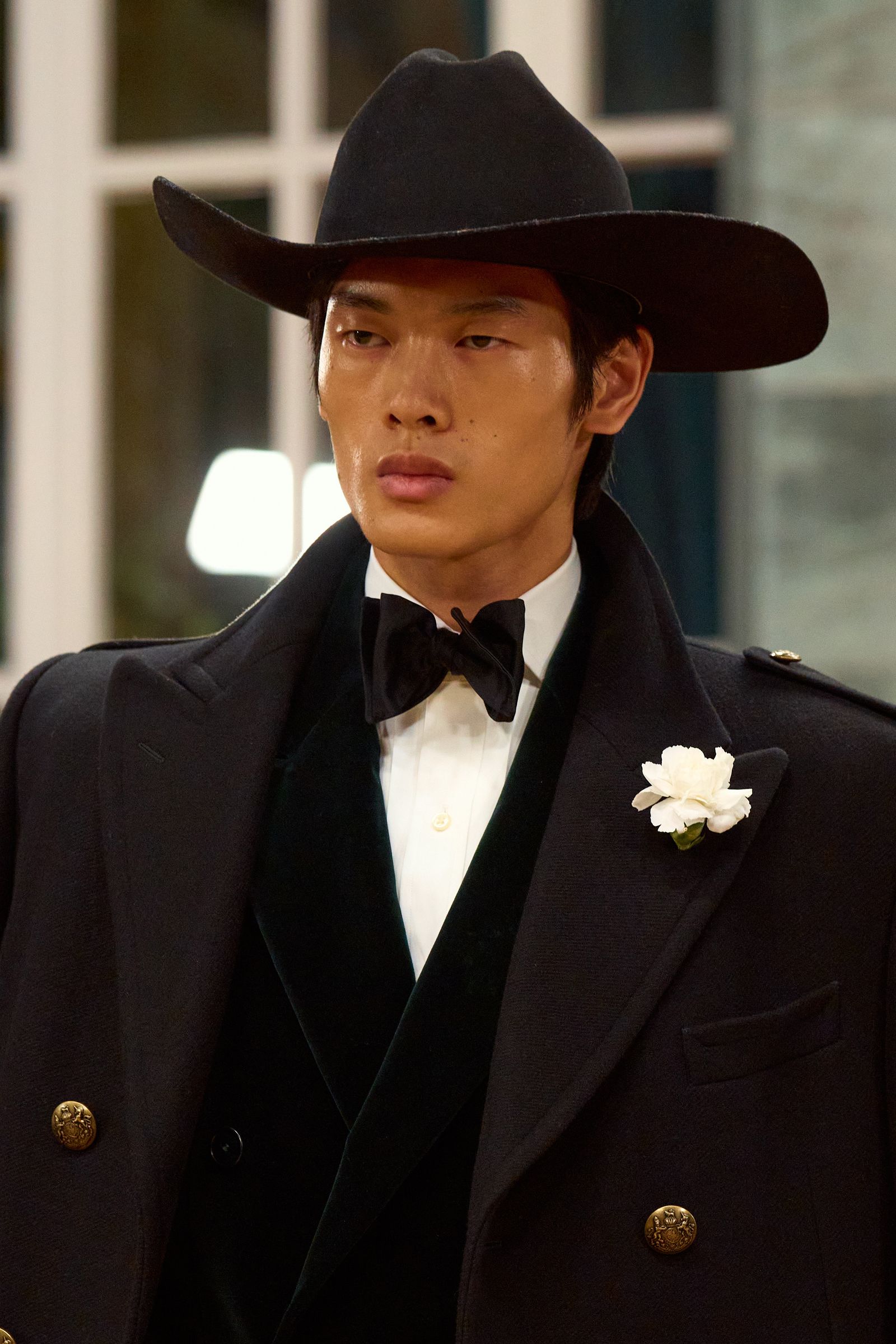 Image may contain Taku Takeuchi Clothing Hats Formal Suits Adult Coats Tuxedo Accessories Ties and Faces