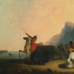 A painting of Native Americans hunting buffalo.