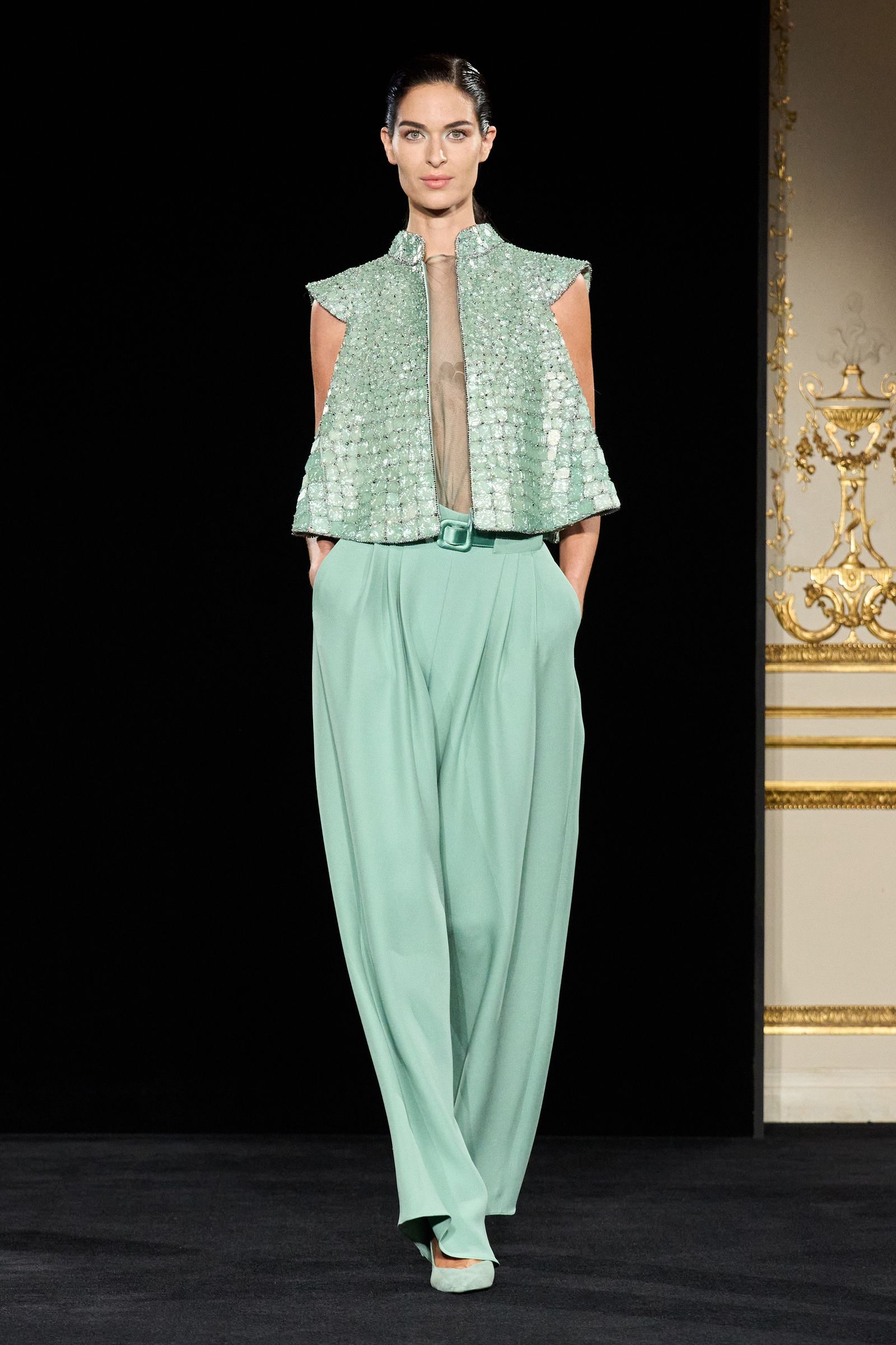 Image may contain Soledad Villamil shirt, stylish formal wear, adult pants and standing