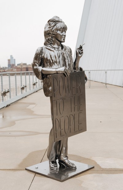 Kiyan Williams, Statue of Liberty (Marsha P. Johnson), 2024. Installation view at the 2024 Whitney Biennial, New York. Credit: Charlie Rubin for The New York Times.