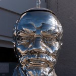 Chrome bust of Russian Communist Party leader Vladimir Lenin in West Hollywood, California. This piece is "Miss Mao tried to balance on Lenin's head" Created by Chinese artists Gao Zhen and Gao Qiang brothers. It is said to have caused an uproar at the Vancouver Sculpture Biennale in late 2009.