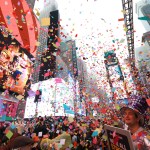 Confetti rained down on people standing beneath the ad.