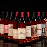 A set of whiskey bottles.