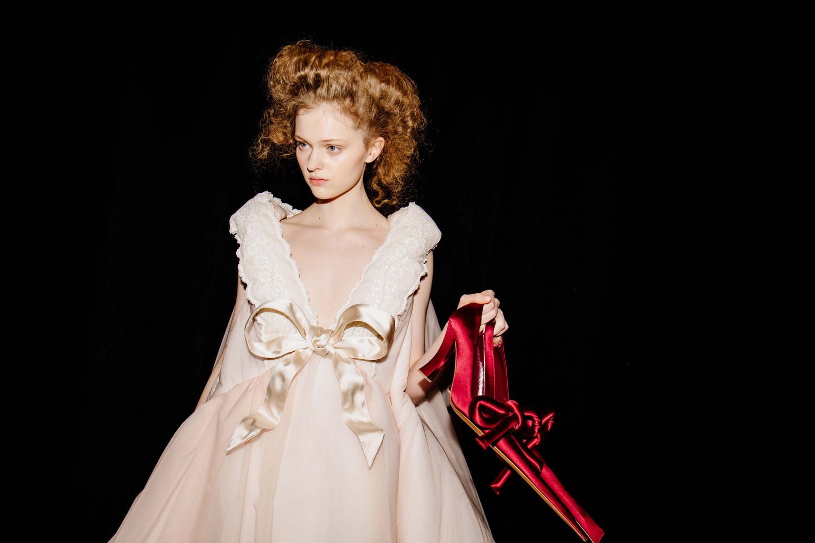 Image may contain Sasha Pivovarova people clothing, dresses, fashion adult wedding formal dresses and wedding dresses