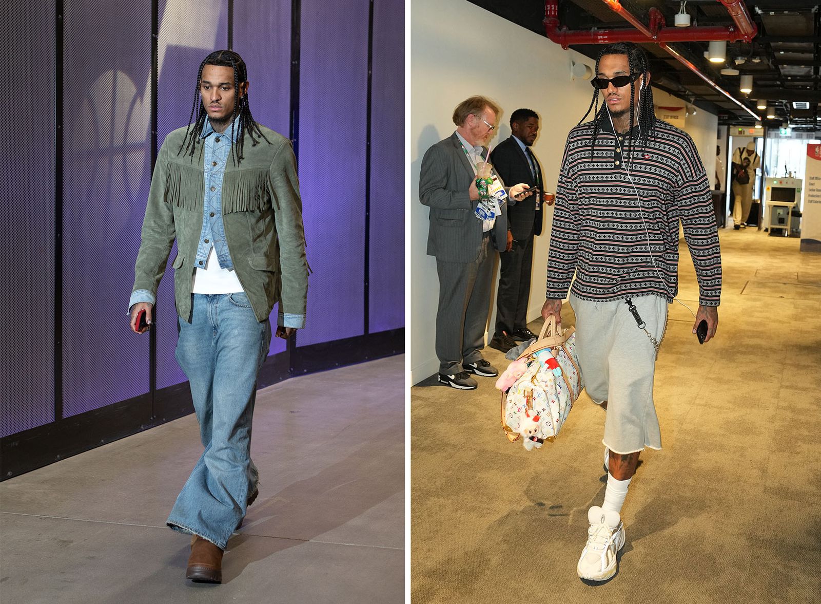 Image may contain Jordan Clarkson Jordan Clarkson clothing pants blazers jackets jackets shoes shoes and sneakers