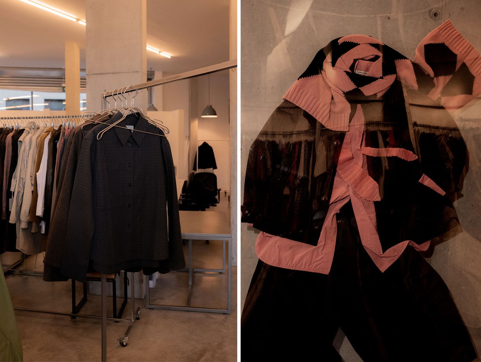 Image may contain clothing, outerwear, fashion dressing room, indoor room and jackets