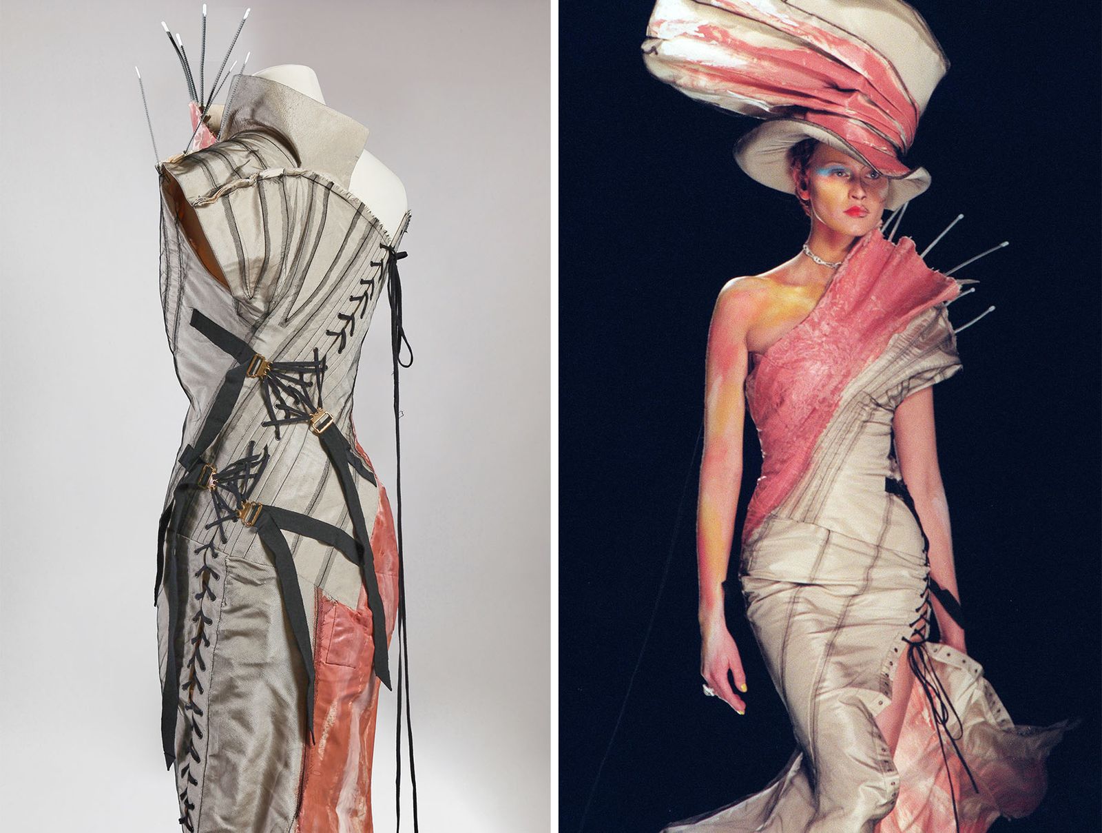 Image may contain clothing, dresses, adults, wedding wear, fashion accessories, jewelry, necklaces, hats and faces