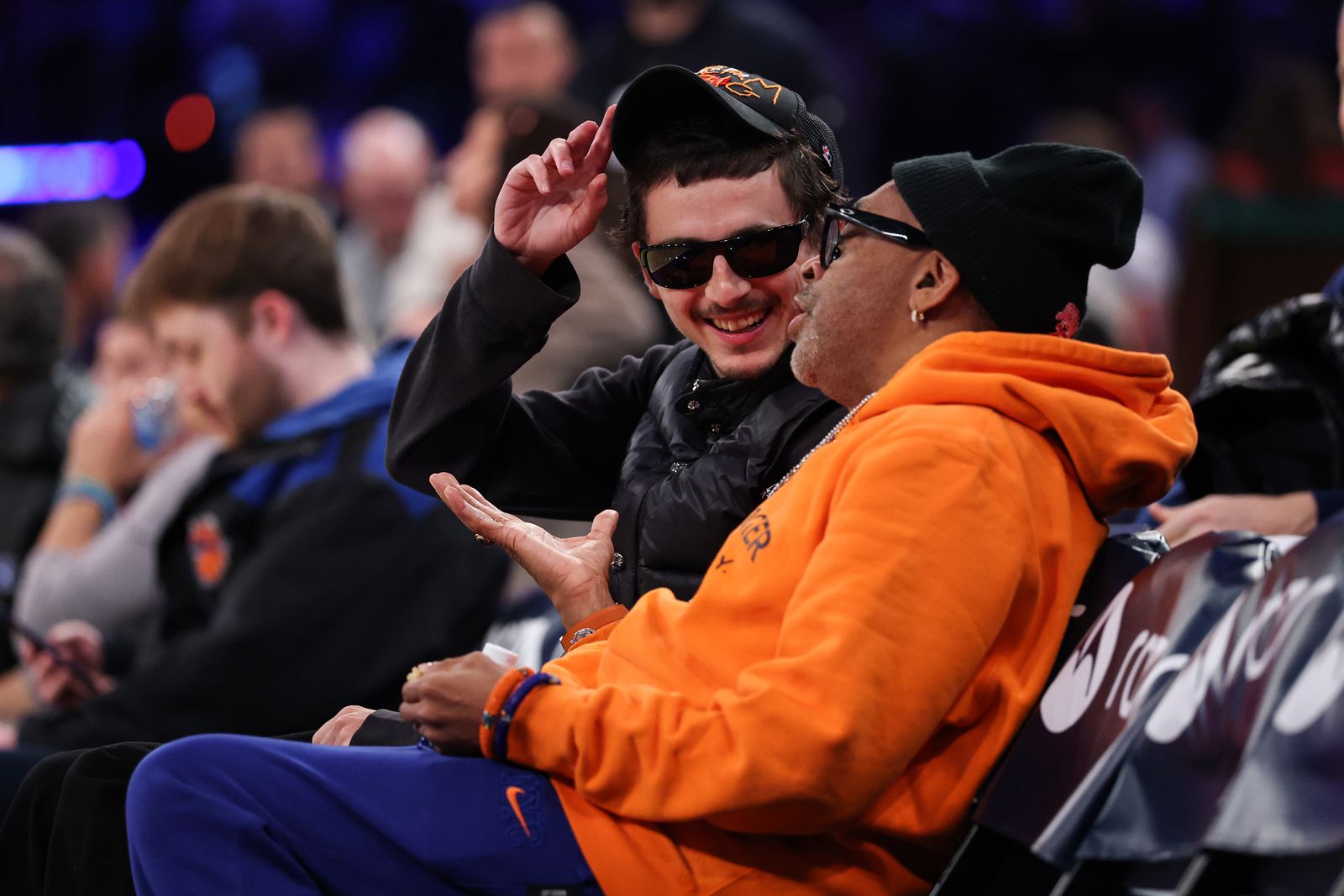 Portland Trail Blazers vs. New York Knicks actors Timothée Chalamet and Spike Lee
