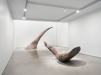 There are two phallic-like sculptures in the gallery. 