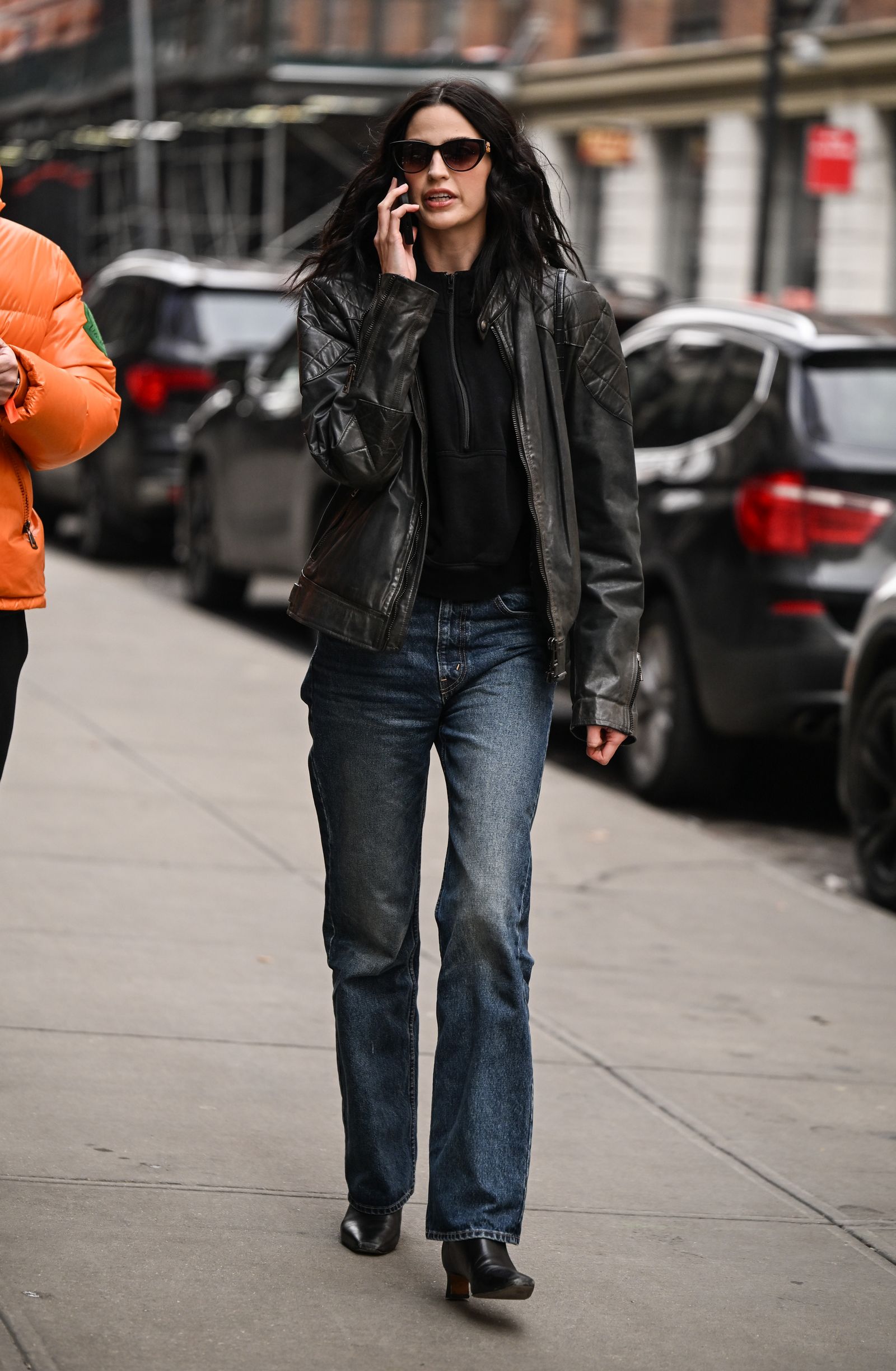 Image may contain Melissa Haro clothing jacket jacket pants jeans adult and people