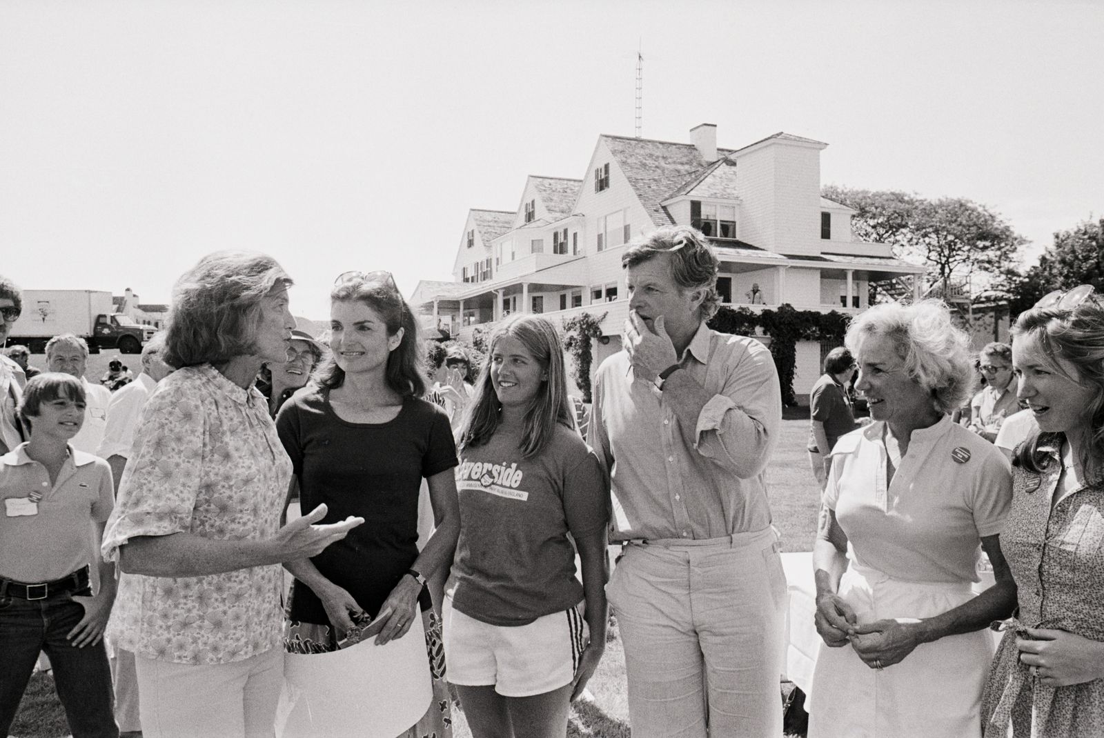 Images may contain Ted Kennedy Jacqueline Kennedy Onassis Kara Kennedy mug shots and portraits