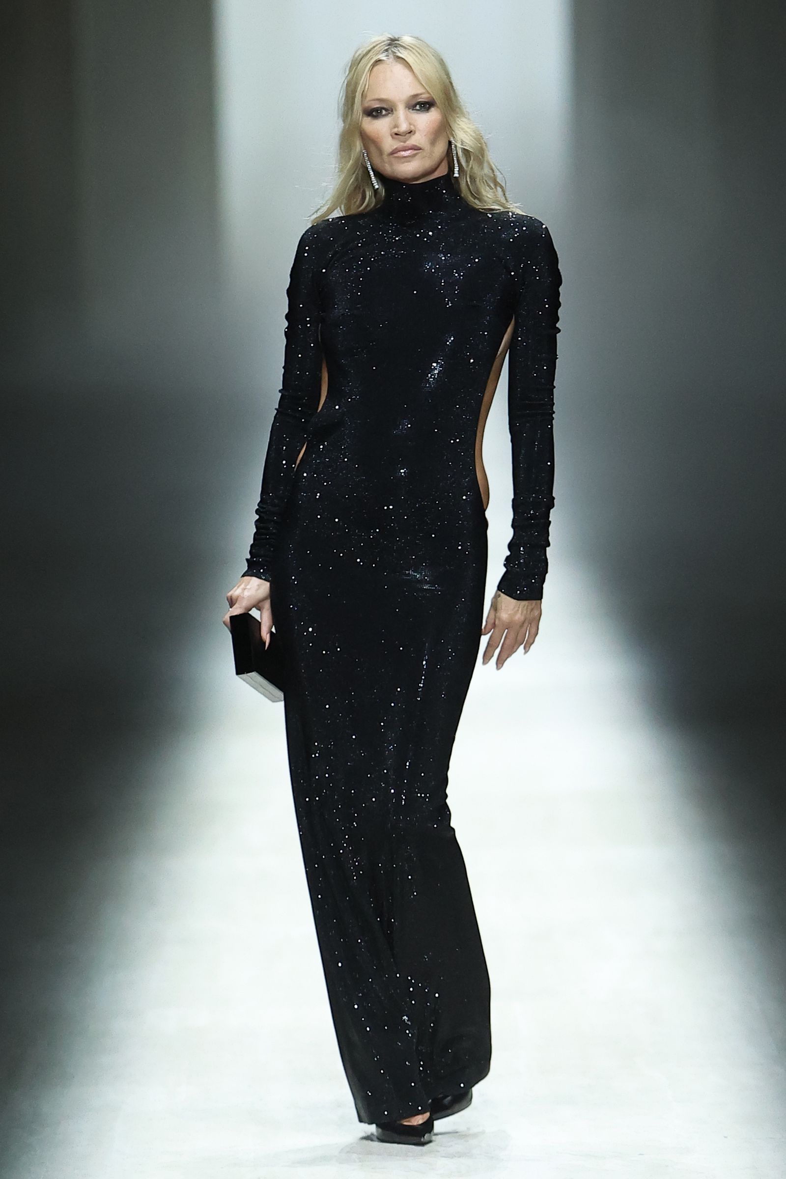 Image may contain Kate Moss Clothing Long Sleeve Sleeve Dresses Adult Formal Suits and Evening Gowns