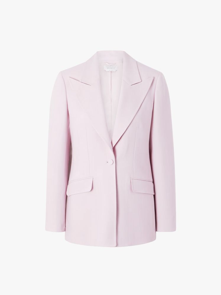 Image may contain: blazer, clothing, coat, jacket, formal suit, suit and tuxedo