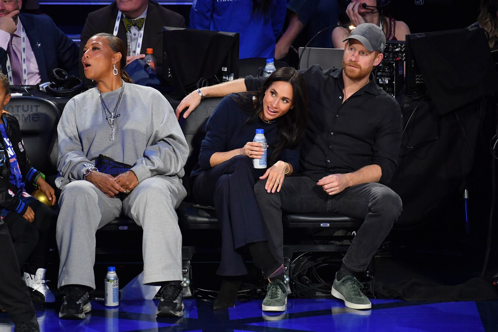 Latifah Meghan, Duchess of Sussex and Prince Harry, Duke of Sussex attend the 75th NBA All-Star Game at the Intuit Dome...