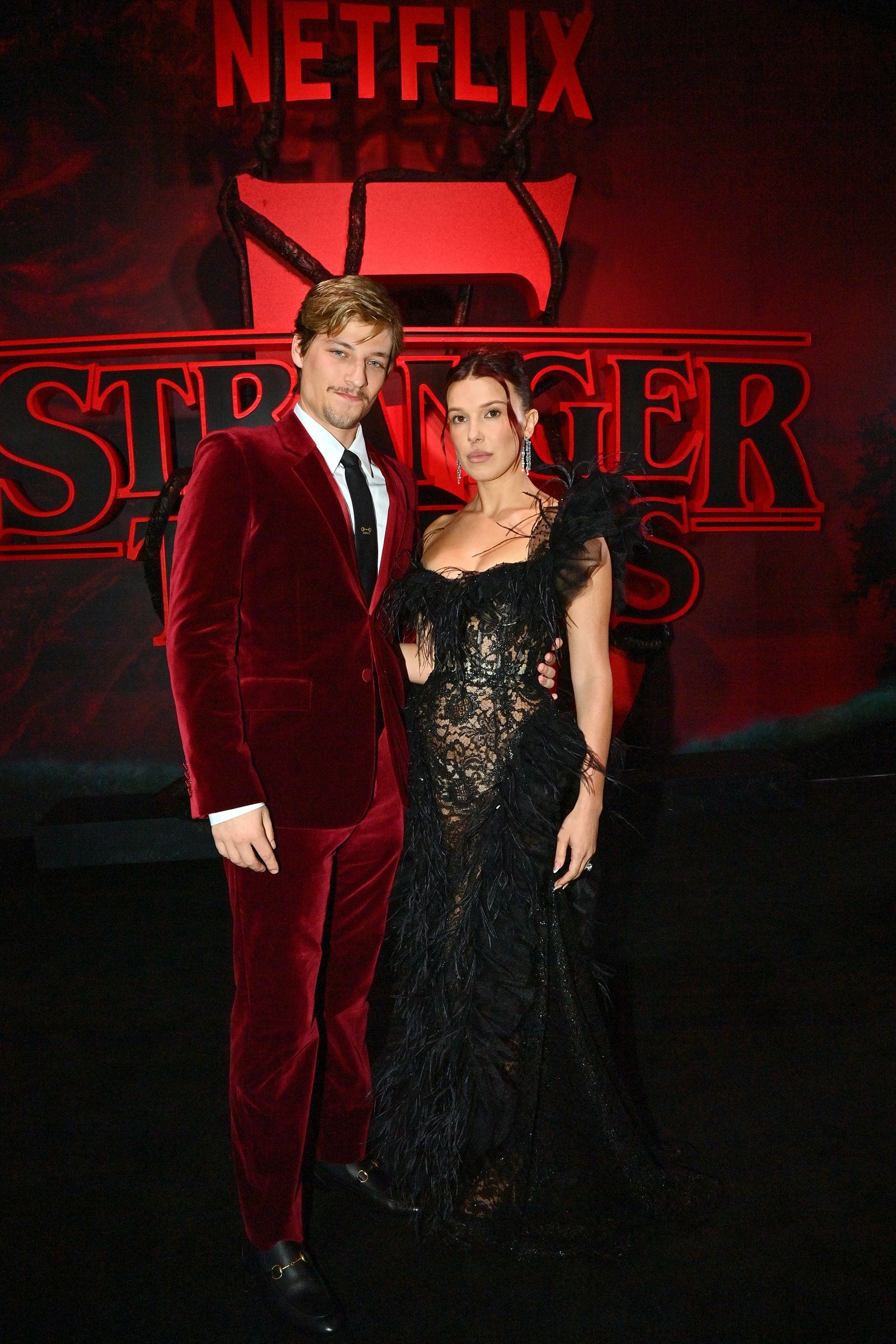 Jake Bongiovi and Millie Bobby Brown attended Netflix's Stranger Things Season 5 world premiere on November 6 in Hollywood, California...