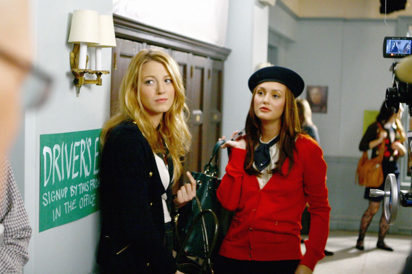 Image may contain Blake Lively, Leighton Meester clothing, coats, jackets, accessories, bags, handbags, adults and hats