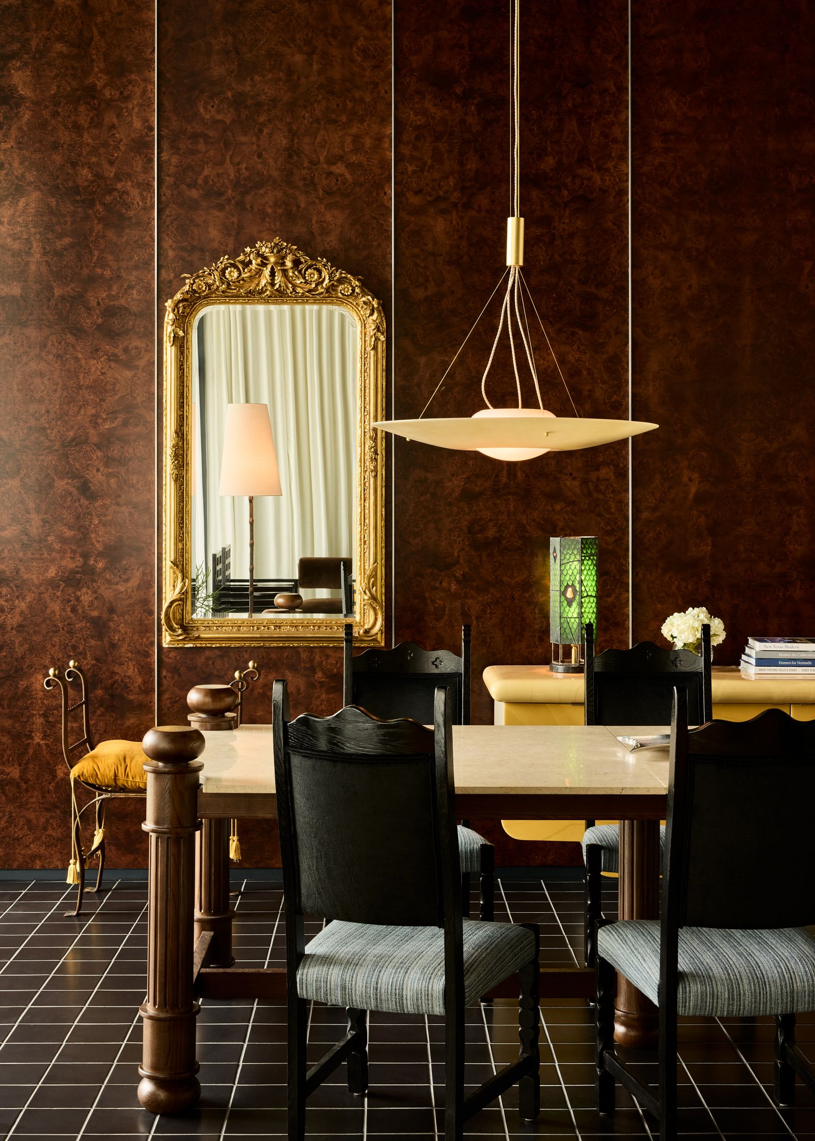 The image may contain interior interior design architecture architecture restaurant dining table furniture room and table