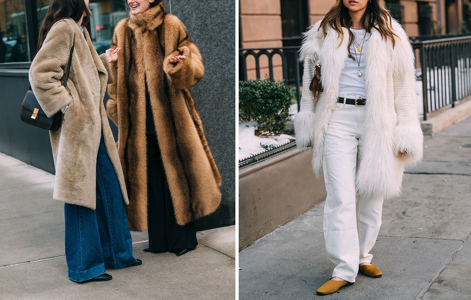 Image may contain clothing, coats, fur coats, adults and people