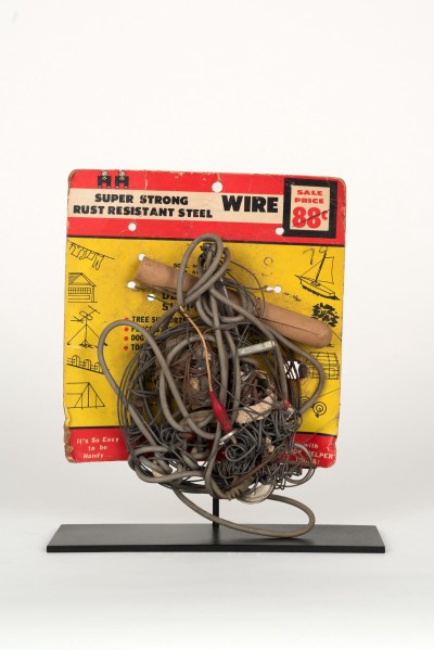 Philadelphia Operator, Untitled (placard, cigar tube, rubber cord, tools), c. 1970-75
