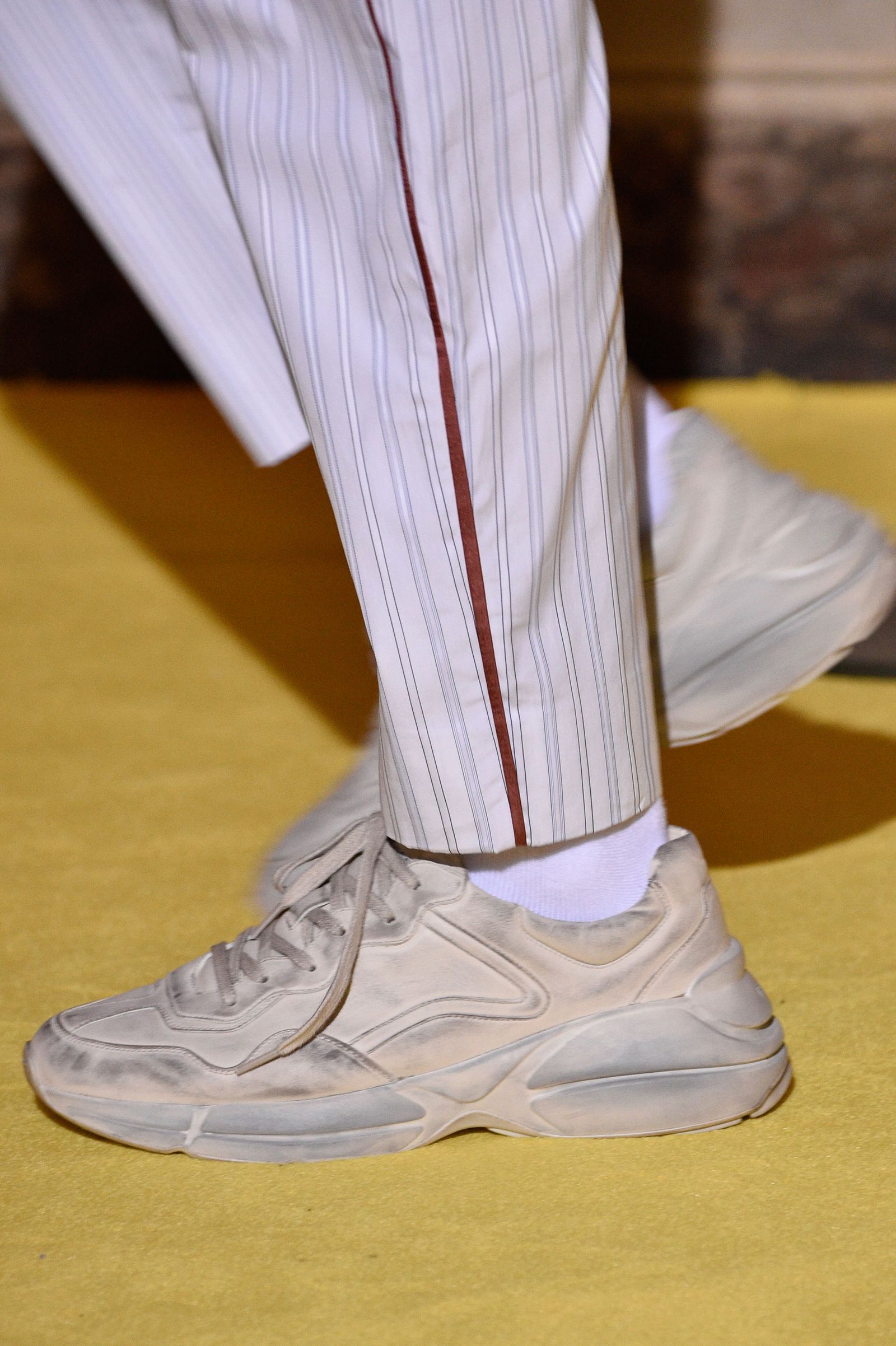 A scuffed sneaker from the Gucci Resort 2018 show.